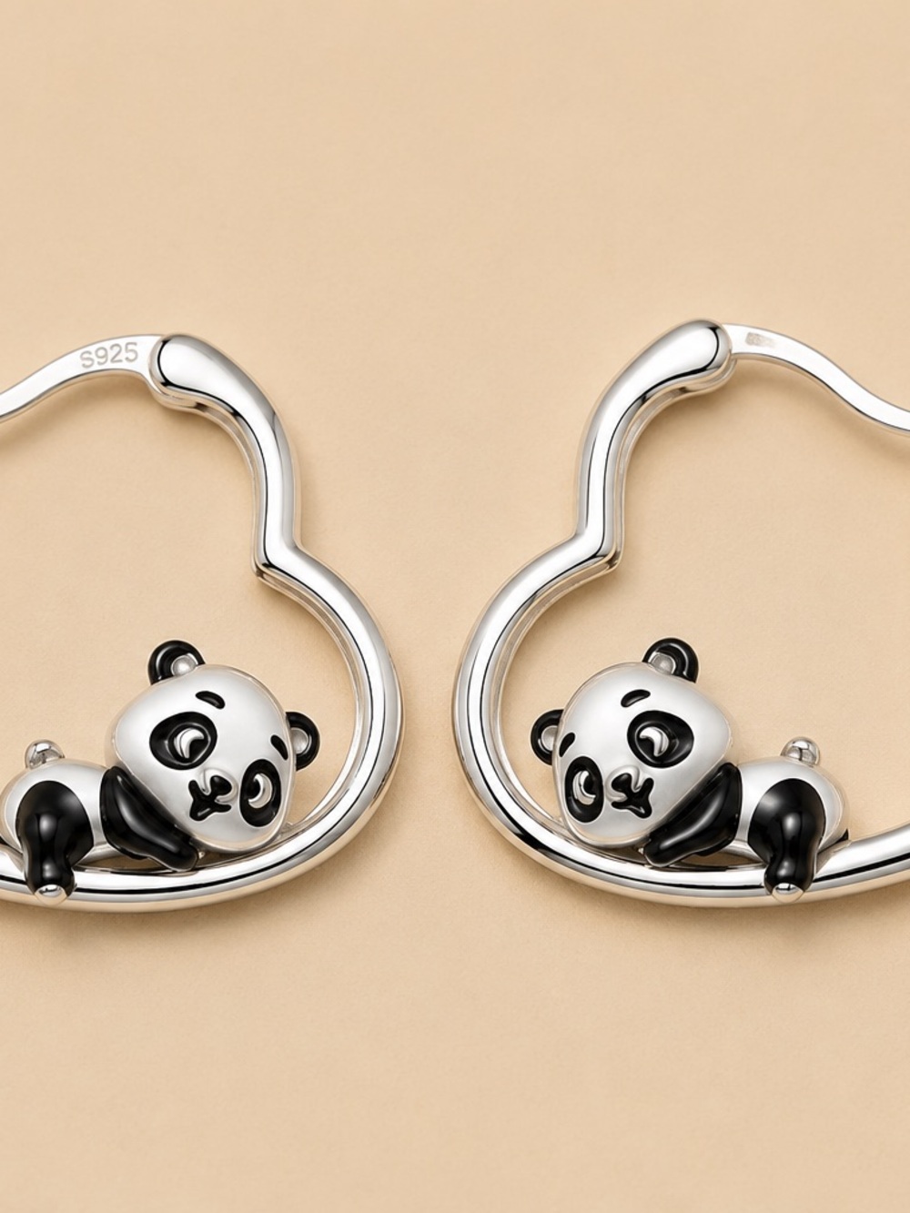 Sterling Silver Panda Hoop Earrings - Black & White Kids Accessory